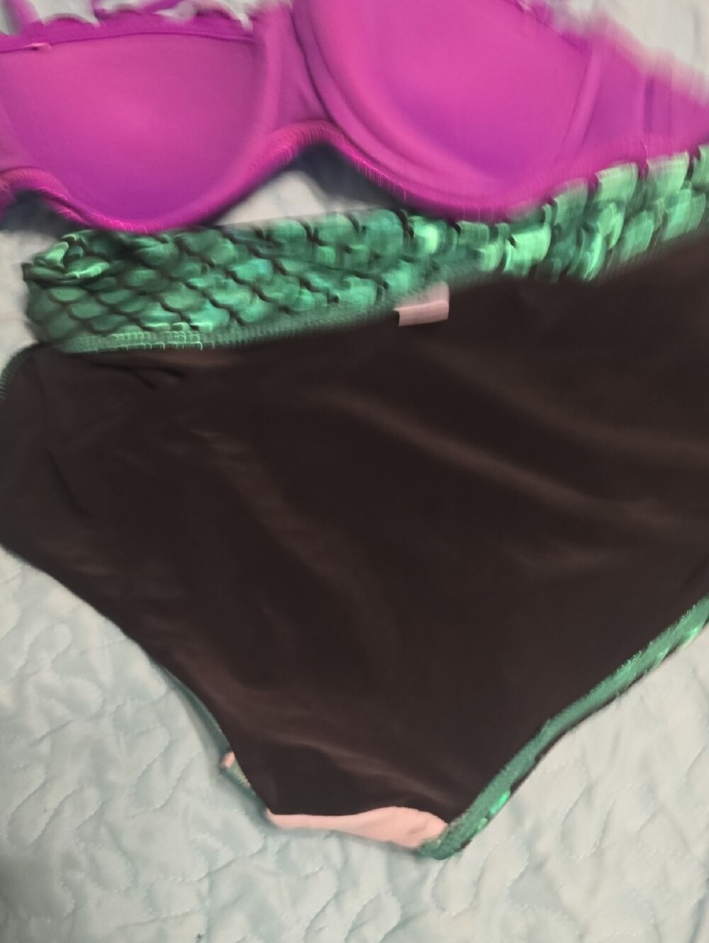 Disney Ariel Bikini: Purple Shells And Green Scale High Waist Bottoms - Picture 15 of 15